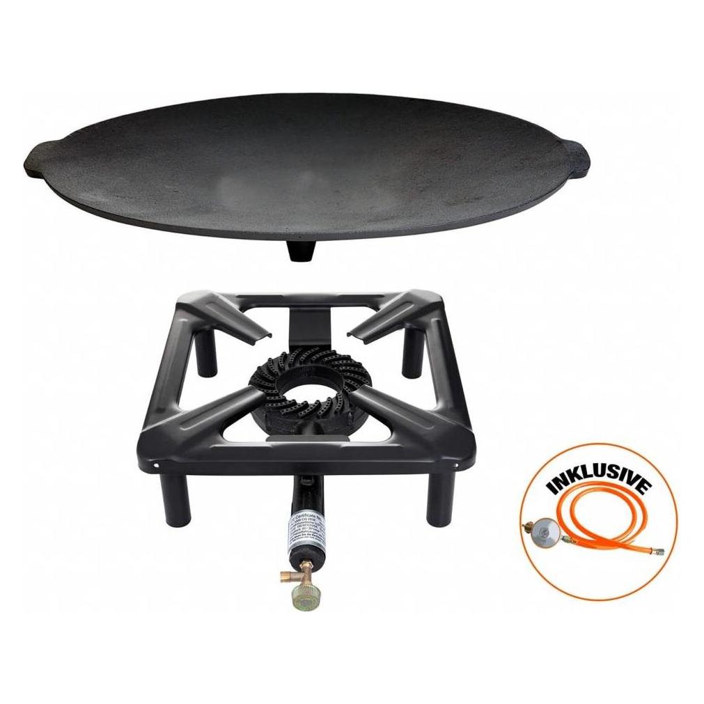 All'Grill Hockerkocher-Set (gross) mit Gusseisengrillschale Ø 45 cm inkl. Gasschlauch & Regler (43781689)