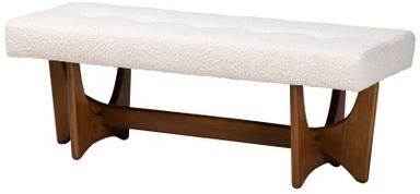 Theo Japandi Cream Boucle Fabric And Walnut Brown Finished Wood Bench by Baxton Studio in Cream Walnut Brown