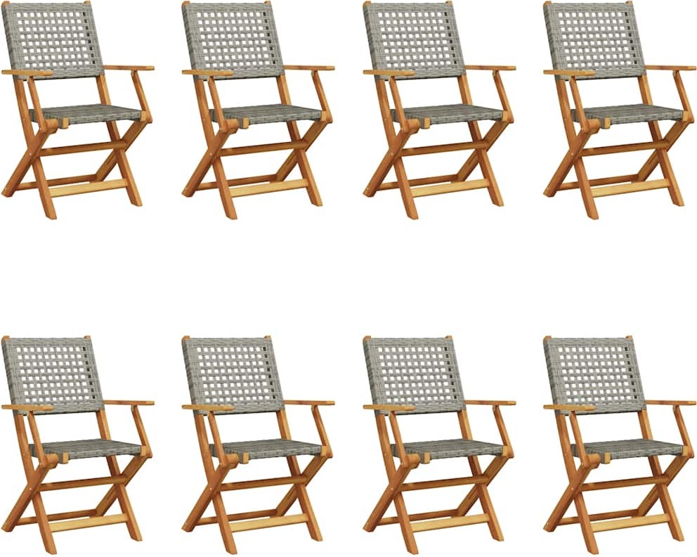 vidaXL Klappstühle, 8-teilig, graues Polyrattan und Massivholz