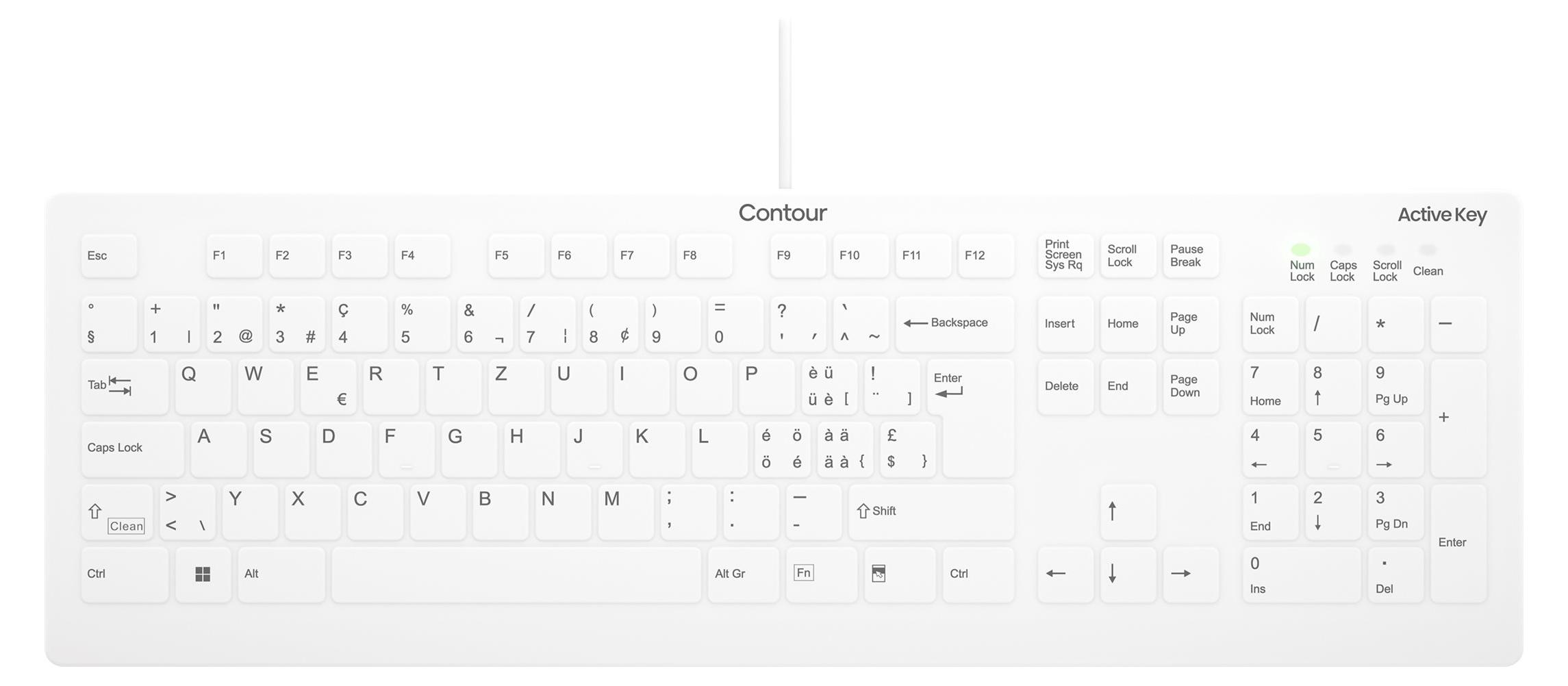 Contour Design Active Key AK-C8112, Volle Größe (100%), Kabelgebunden, USB, Scherenschalter, Weiß