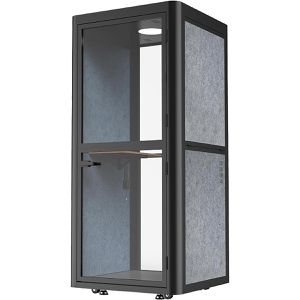 FlexiSpot Telefonbox M1, blau / grau, 102 x 102 cm (B/T), mit 1 Ablage, Beleuchtung und Glasrückwand