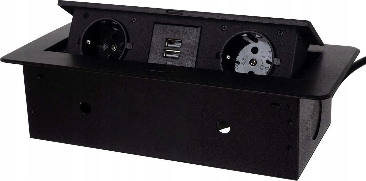Izoxis 21446 Kantelbare stekkerdoos met 2 stopcontacten, 2 USB-poorten, 1,9 m, zwart