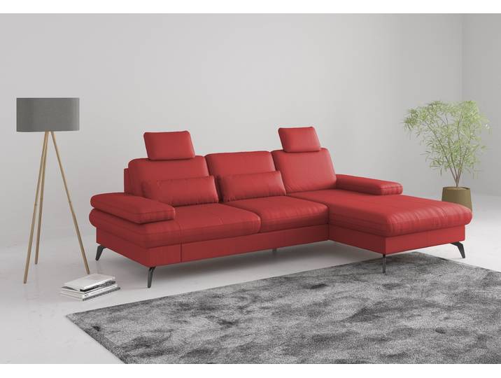 Ecksofa, Feuerrot, 275x171 cm, NaturLEDER®, Armteilverstellung, Modern, sit&more