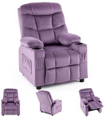 Costway Kids Recliner Chair with Cup Holder and Footrest for Children-LightPurple