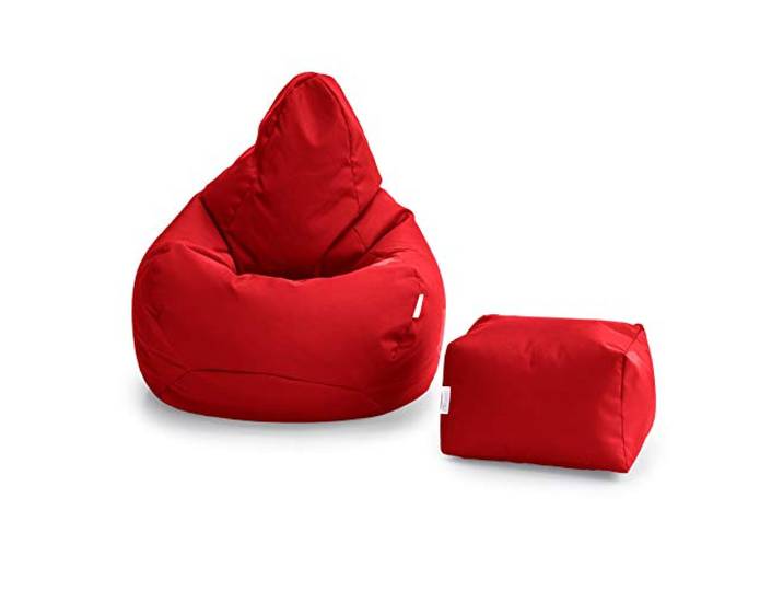 Loft 25 Sitzsack für Erwachsene mit Fußhocker – Gaming-Sitzsack für Innen- und Außenbereich, Rot, Sitzsack mit Fußhocker