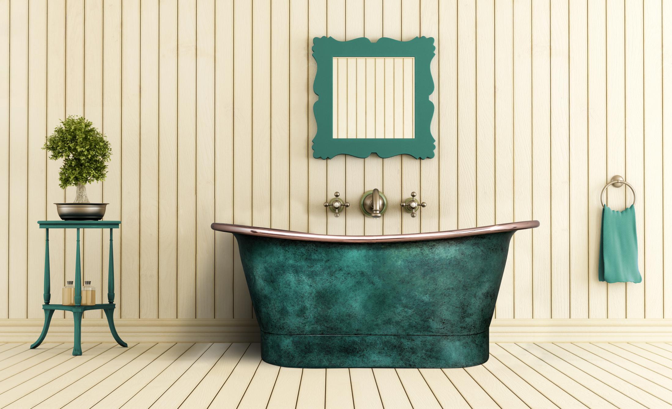 Freistehende Kupfer Badewanne Venus, Doppel-Slipper, 172 x 70 x 72 cm