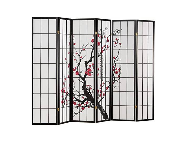Homestyle4u Paravent Kirschblüten Muster 6-teilig, Raumteiler Shoji 179cm hoch, Trennwand innen Reispapier Holz im japanischen Stil, Artikel 2007