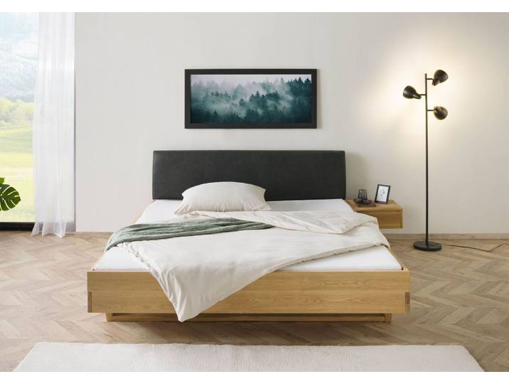 Bett mit Nachttisch Fichte 200x200x85 natur gebeizt / geölt, Kopfteil anthrazit FICHTELBERG #44