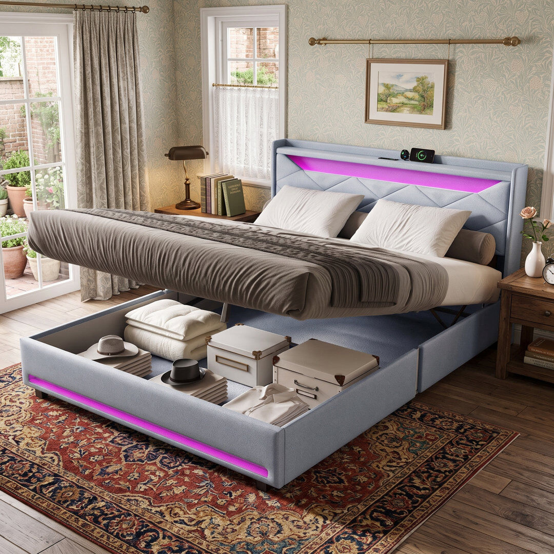 17 Stories Ottoman Bed Grey 135*190