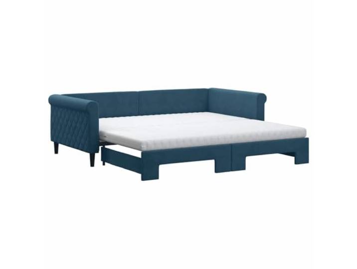 Makastle Tagesbett Ausziehbar Blau Samt 100x200 cm mit Matratzen Holz-Metall-Rahmen