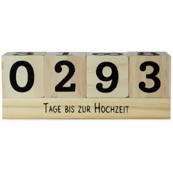 Holzwürfel Countdown Kalender - Zum Einstellen persönlicher Ereignisse wie Urlaub, Hochzeit & Geburtstag - Kiefernholz braun/schwarz 16x6x4cm, 2 Themenleisten