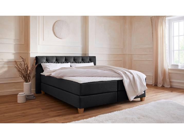Boxspringbett, Struktur (100% Polyester), Grau, 203×210 cm, Klassisch, Home Affaire