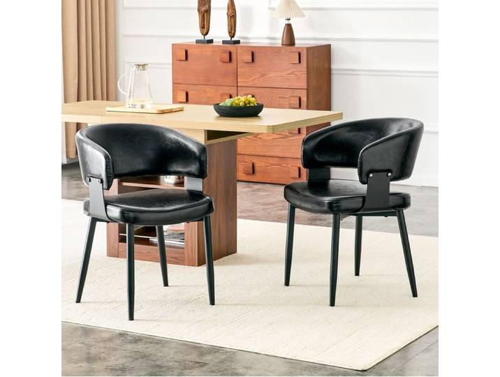Chaise de salle à manger – Lot de 2 – Simili cuir PU – Accoudoirs – Noir