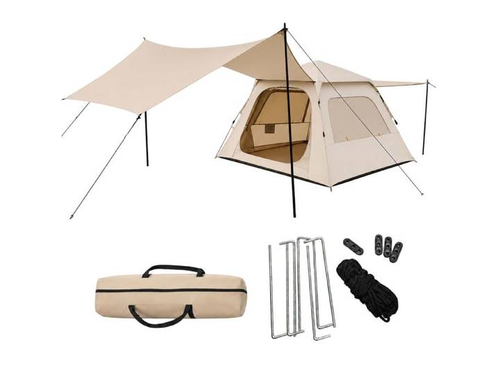 Relaxdays Tente familiale 3-4 pers. avec auvent