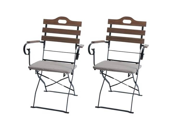 Mendler 2er-Set Biergartenstuhl HWC-J40 - hellbraun, Polster beige Klappstuhl, Gartenstuhl, Gastronomie-Qualität, Akazie