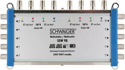 Schwaiger SEW98 531 SAT Multischalter Eingänge (Multischalter): 9 (8 SAT/1 terrestrisch) Teilnehmer-Anzahl: 8 StandBy-Funktion