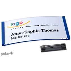 10 Namensschild mit Nadel polar® blau | 74 x 34 mm, Kunststoff