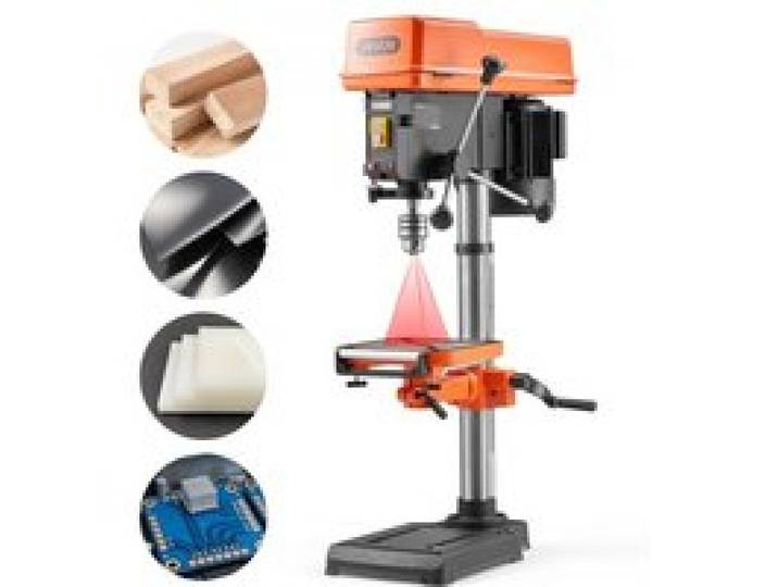 VEVOR Tischbohrmaschine 305 mm, Standbohrmaschine 550 W, Säulenbohrmaschine mit Drehzahlregelung 340–2200 U/min, Neigbarer Tisch 45°, Laser & LED, Bohrmaschine für Holz- & Metallbearbeitung