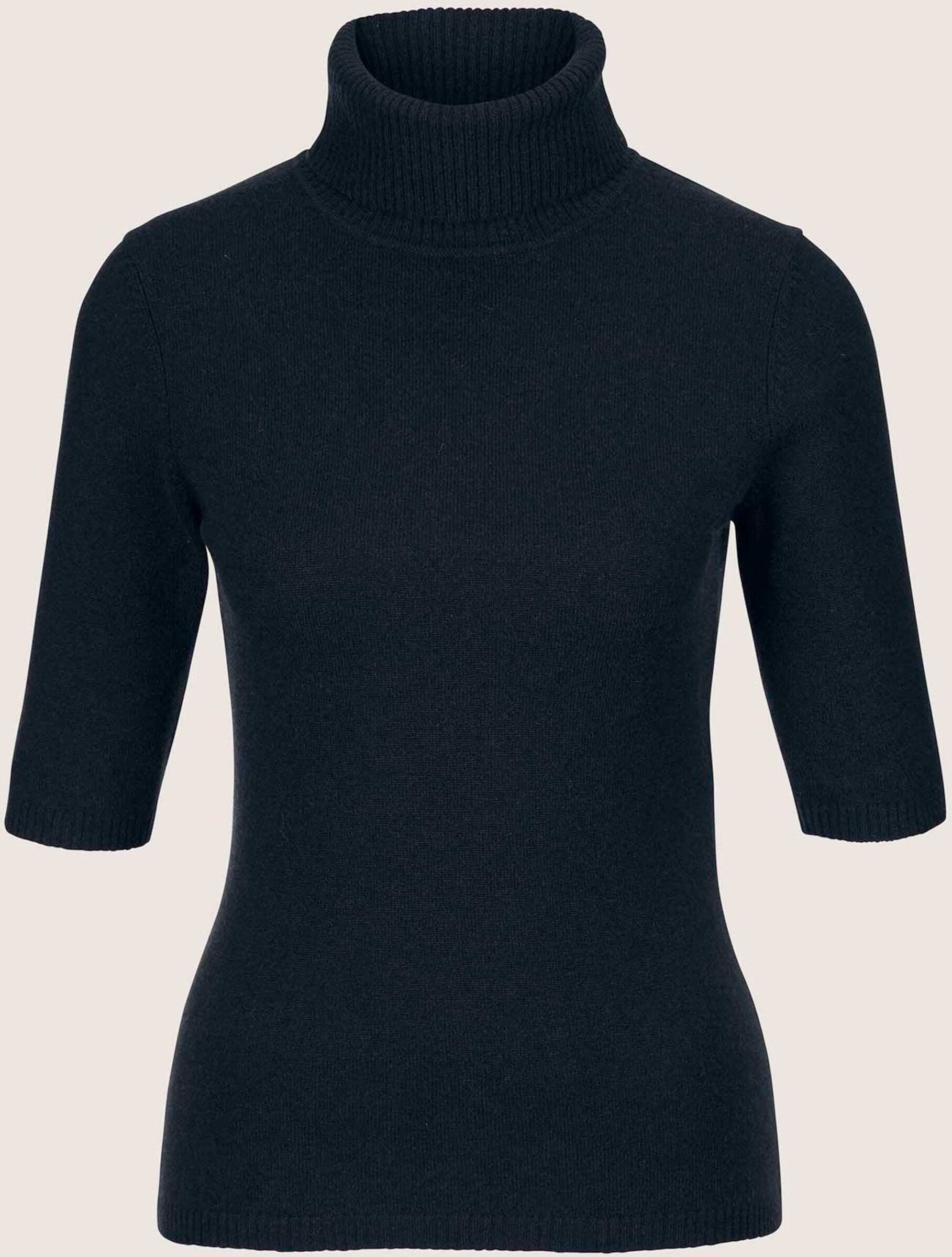 Longpullover MADELEINE "Kaschmirpullover Luxuriöser Strickpullover mit Rollkragen", Damen, Gr. 44/46, blau (marine), Obermaterial: 100% Kaschmir WS., Modern, normal, Rollkragen, Pullover Longpullover, Kaschmirpullover mit Halbarm