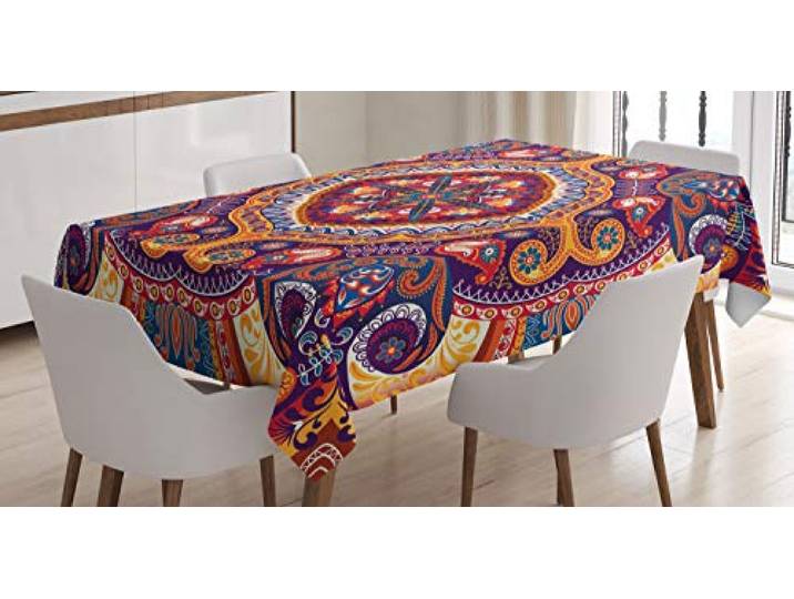 ABAKUHAUS Paisley Tischdecke, Blumenteppich, Schmutzabweisend Pflegeleicht Waschbar Druck Mit Klaren Farben ohne Verblassen, 140 x 200 cm, Lila Rot