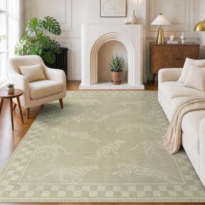 Bluebell Leaping Cheetah Print Checkered Washable Indoor Rug, Non-Slip Low Pile
