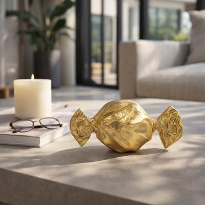 "Sagebrook Home Gold Metal 9"" Wrapped Candy Decorative Object, Elegant Aluminum and Suar Wood Accents for Home Decor"