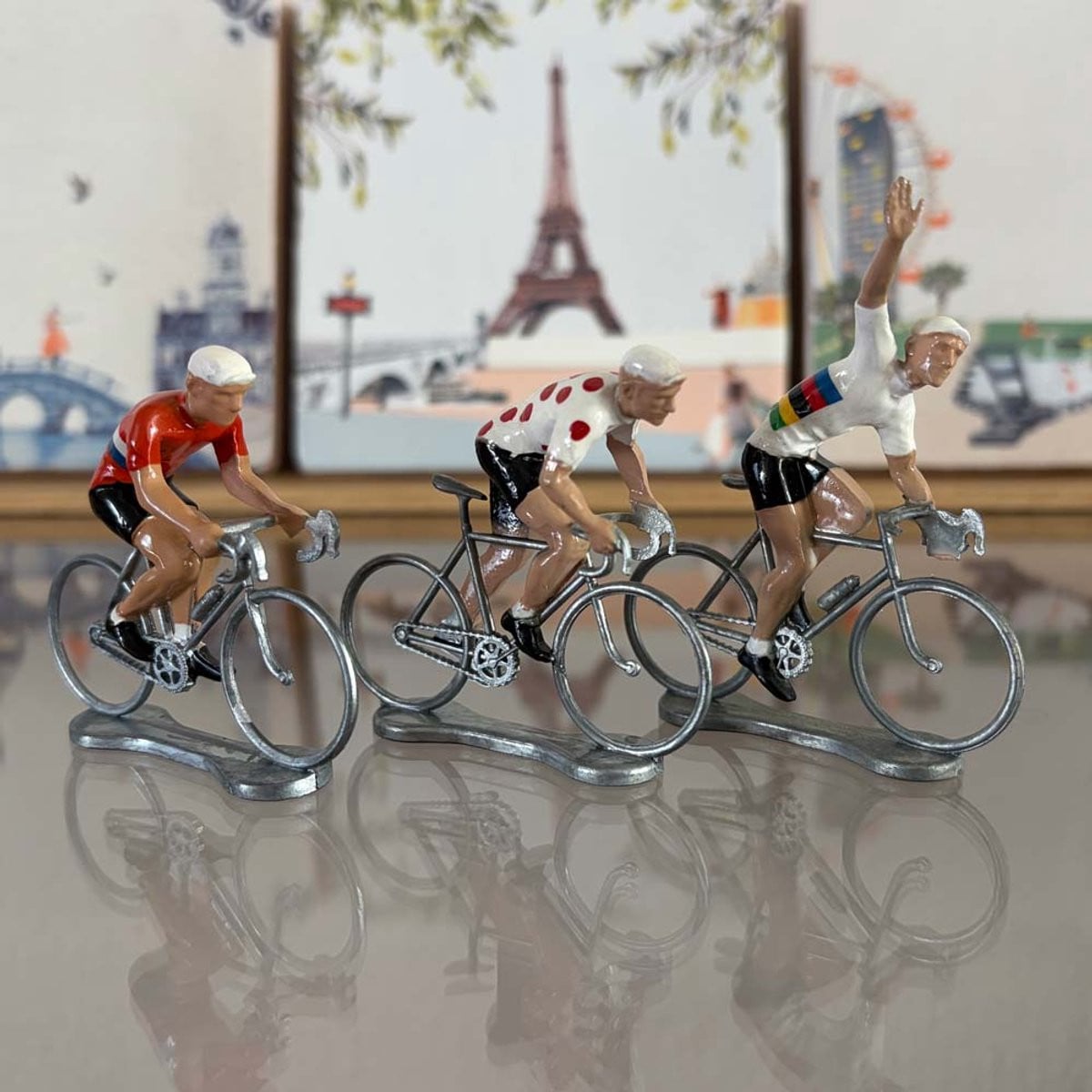 Bernard & Eddy Miniatuur Wielrenners Tour de France - NL WK Bolletjestrui - Handgeschilderd - Set van 3