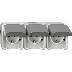 Merten MEG2390-8029 SCHUKO-Dreifach-Steckdose, waagerecht angeordnet mit Berührungsschutz, lichtgrau, AQUASTAR MEG23908029