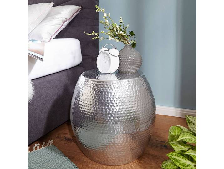 home24 Bijzettafel Cerrillos Ø 42cm zilver/zilver