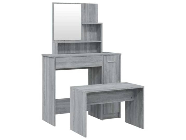 Xhnifbn Schminktisch Set 2-Teilig mit Spiegel und Hocker Grau Sonoma Stilvoller Frisiertisch mit Hocker und integriertem Spiegel für Schlafzimmer und Ankleide mit großzügiger Ablagefläche.