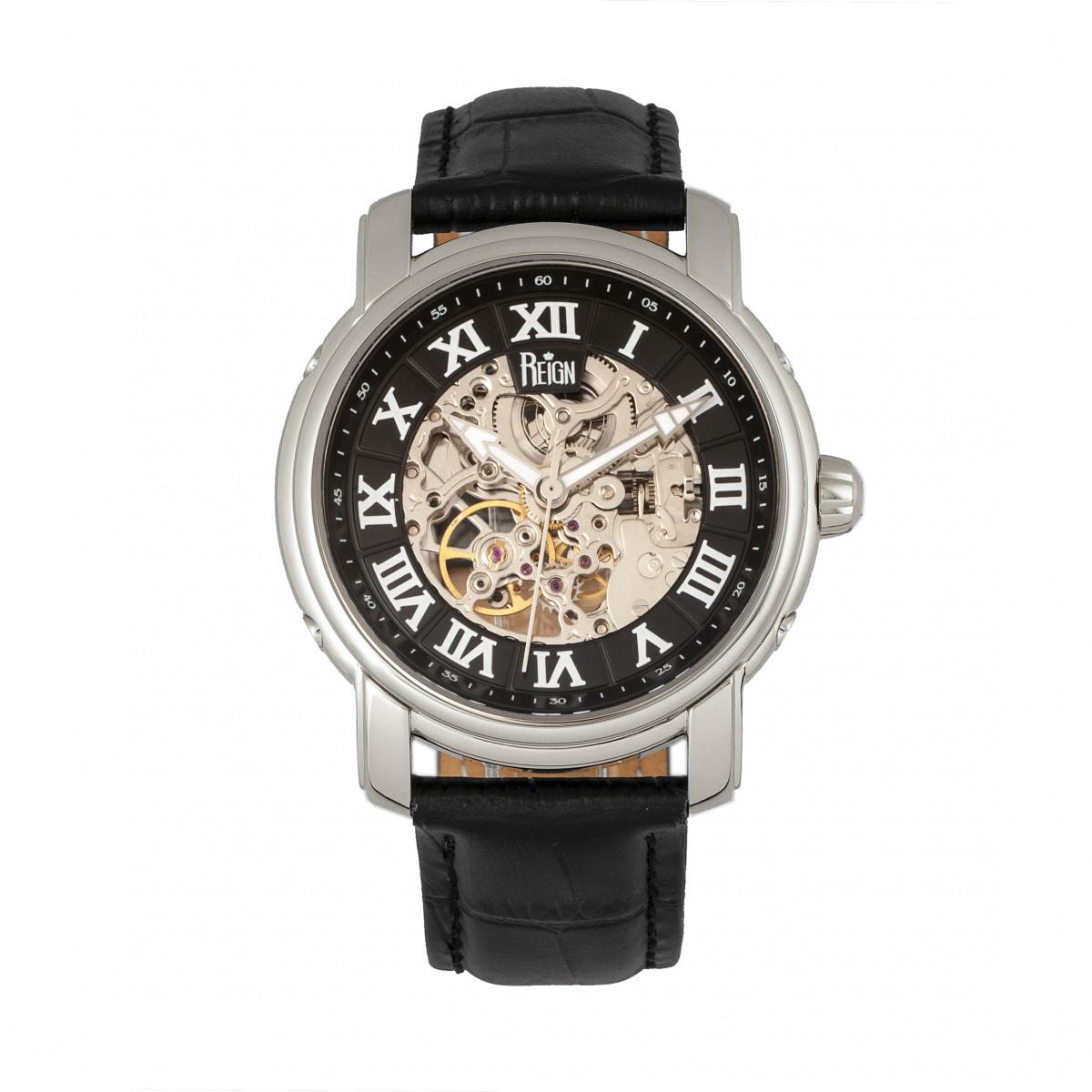 Reign Kahn Automatik-Skelettuhr mit Lederarmband