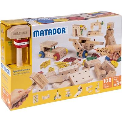 MATADOR 21108 - Maker M108, Baukasten, Holz, 108 Teile, Konstruktionsbaukasten, ab 3 Jahren, Spielend lernen!