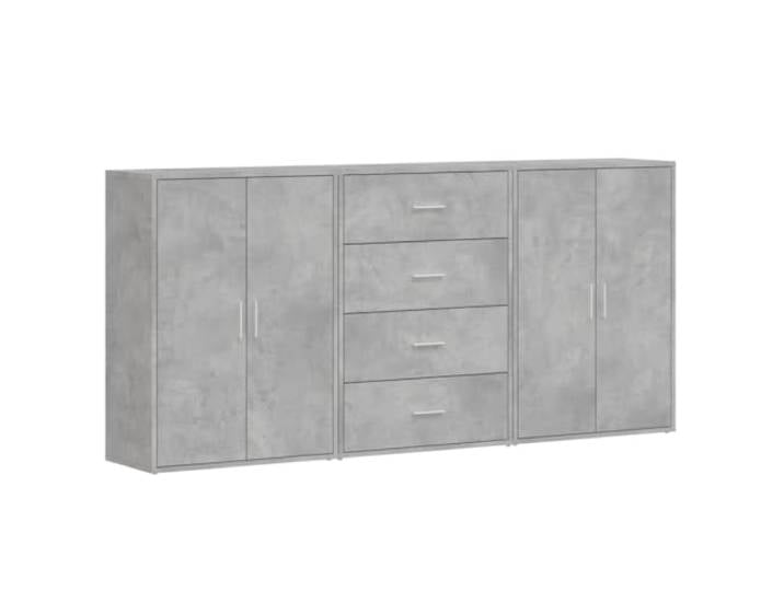 KKgypkn Sideboards 3 STK Betongrau 60x31x84 cm Holzwerkstoff Stabil, feuchtigkeitsbeständig, pflegeleicht, viel Stauraum für Zeitschriften und Bücher