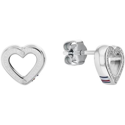 Paar Ohrstecker TOMMY HILFIGER "TOGGLE HEART", silber (edelstahlfarben), Ohrringe, Damen, Edelstahl, mit Emaille