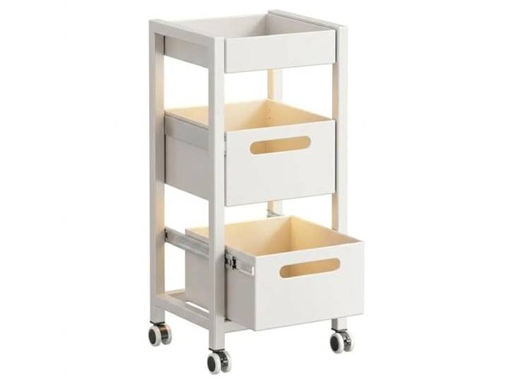 Rv2sGf3kH Küchenwagen 3-stufiger, schmaler Rollwagen mit ausziehbarer Schublade for die Küche, Aufbewahrungsregal Obst- und Gemüsekörben(Weiß,Klein)