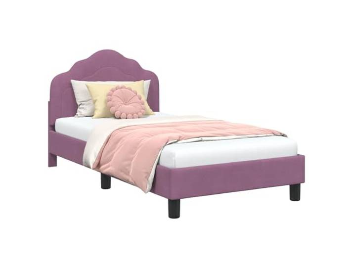 KTHLBRH Bettgestell für Kinder, mit Kopfteil, Violett, 80 x 160 cm, Samt Technisches Holz, fester Lattenrost, niedriges Profil, ohne Boxspring, für den Innenbereich, 140 kg