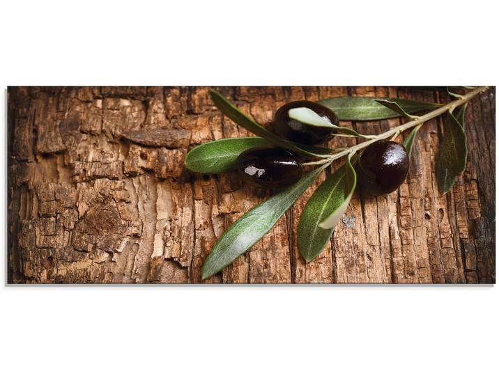 Glasbild ARTLAND Oliven vor einem Holzhintergrund , braun (farbe bild(er): braun), B:125cm H:50cm, Bilder, Glasbild, in verschiedenen Grössen
