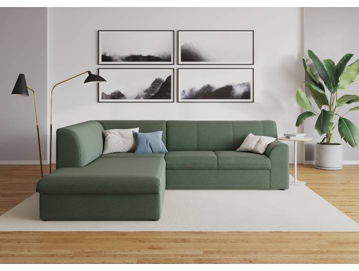 DOMO collection Topper zeitlos elegant, kompakte StellmasseL-Form mit Ottomane, wahlweise mit Schlaffunktion