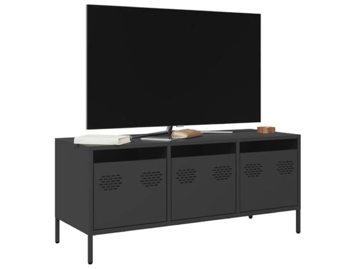 HEFZGDB Industrie-Stil TV-Schrank Schwarz 101,5x39x43,5 cm aus Kaltgewalztem Stahl mit 3 Schubladen und Verstellbaren Füßen für Stauraum und Stabilität