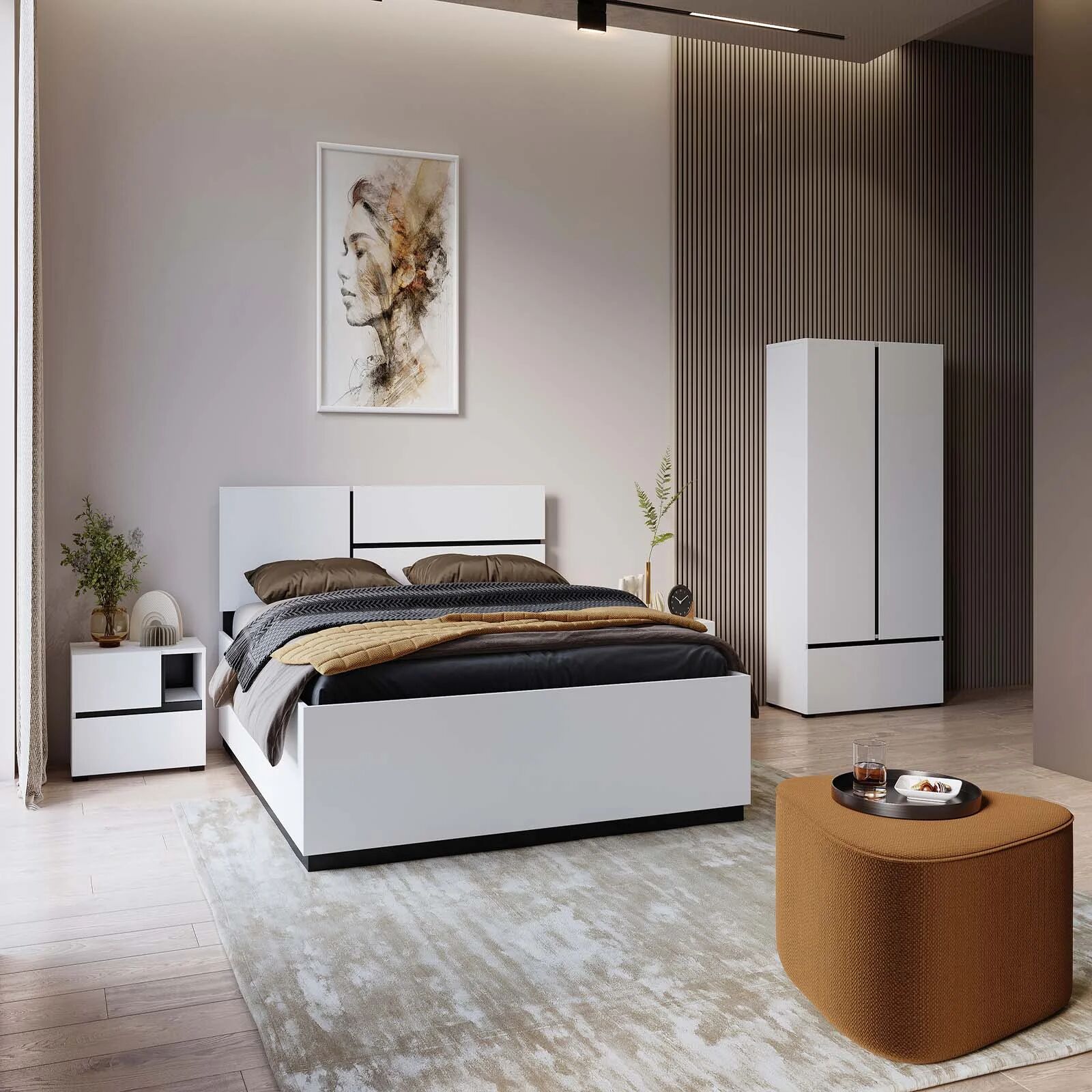 garneroarredamenti Letto matrimoniale 160x200cm testiera reversibile bianco opaco Lolla