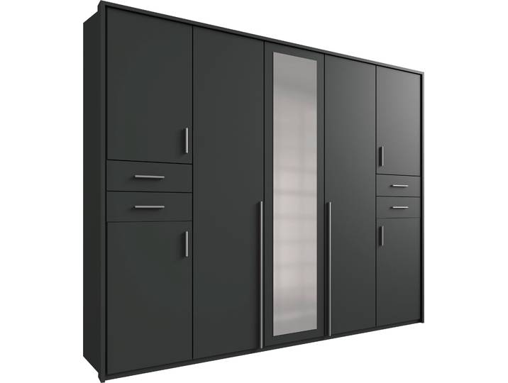 Drehtürenschrank WIMEX Vegas , grau (graphit, griffe alu), B:228cm H:210cm T:58cm, Holzwerkstoff, Schränke, Drehtürenschrank, inklusive Passepartout-Rahmen, mit Spiegeltüren und Schubladen