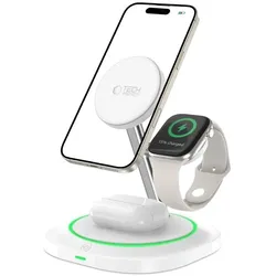 Tech-Protect QI15W-A46 3in1 Magnetic MagSafe Inductive Charger - White (15 W), Wireless Charger, Weiss