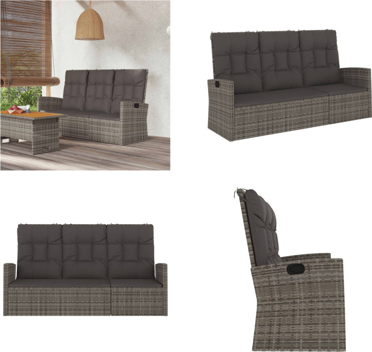 vidaXL Gartenbank mit Liegefunktion & Kissen Grau 173 cm Poly Rattan - Gartenbank - Gartenbänke - Bank - Outdoor Bank