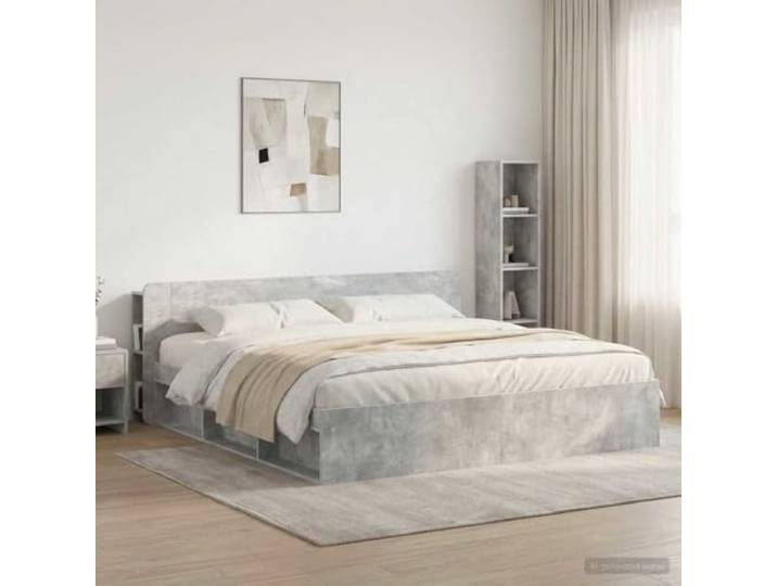 RJPLMFV Bettkopfteil, grau, Beton, Holz Integrierte Aufbewahrung, Wandbefestigung inklusive, einfache Nassreinigung, vielseitig einsetzbar