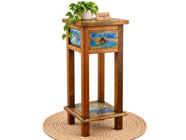 livasia Teakholz Schrank, Regal aus Java, Kommode, kleines Schränkchen, Nachttisch, recycletes Bootsholz, 35x35x80 cm (Bunt)