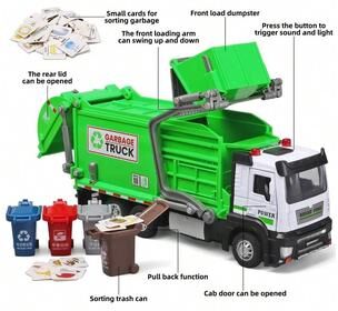 JoyToys Realistic Garbage Truck Toy With Recycling Bins & STEM Learning Cards Pull Back Educational Playset Realistic Garbage Truck Toy With Recycling Bins & STEM Learning Cards Pull Back Educational Playset