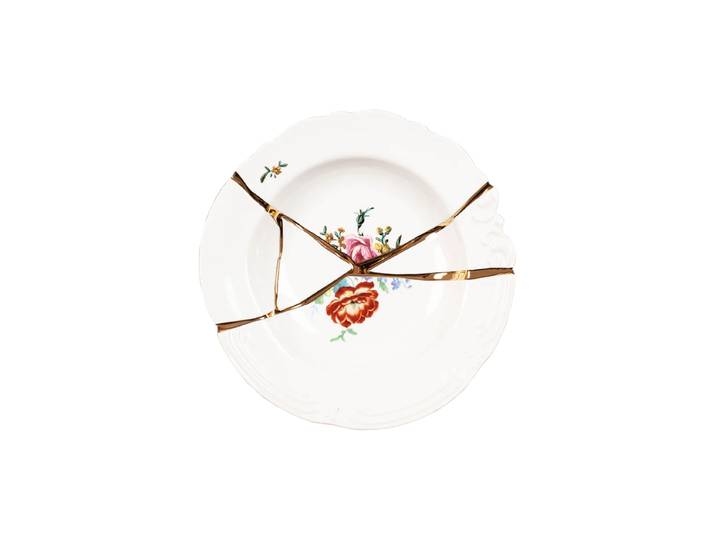 Design Suppen- & Pastateller „Kintsugi 02“ aus Porzellan mit Golddekor verziert Multicolor Seletti