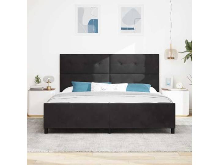 KTHLBRH Boxspringbett schwarz 200 x 200 cm Samt Modernes Design, massives Kiefernholz, Kopfteil inklusive, Doppelbett