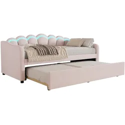 STILVORA Tagesbett 90x200 Ausziehbett Rollbett RGB-LED-Beleuchtung Flanell MDF komfortabel modern platzsparend multifunktional Rosa