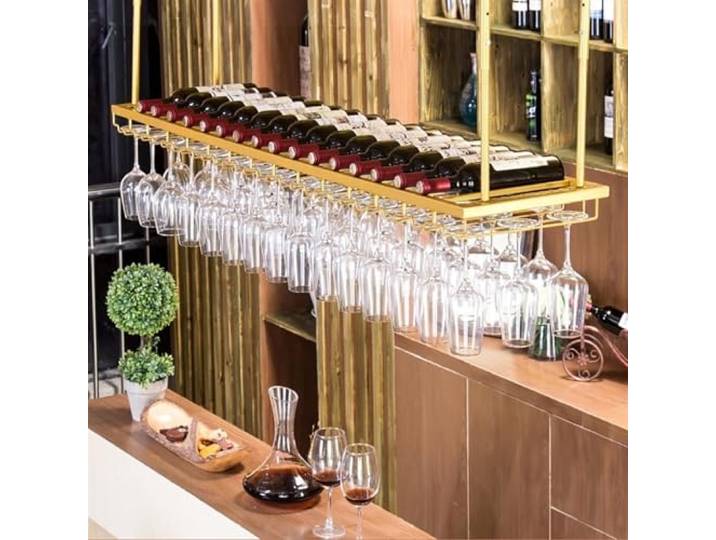 OOPDNEGAK Wandmontierter Weinglashalter – Decken-Weinregal Schwebenden Ablagen,Flaschenhalter Metall Aufhängen,höhenverstellbarer Weinglashalter Wandmontage,schwebende Deckenregal(B,120 * 30cm)